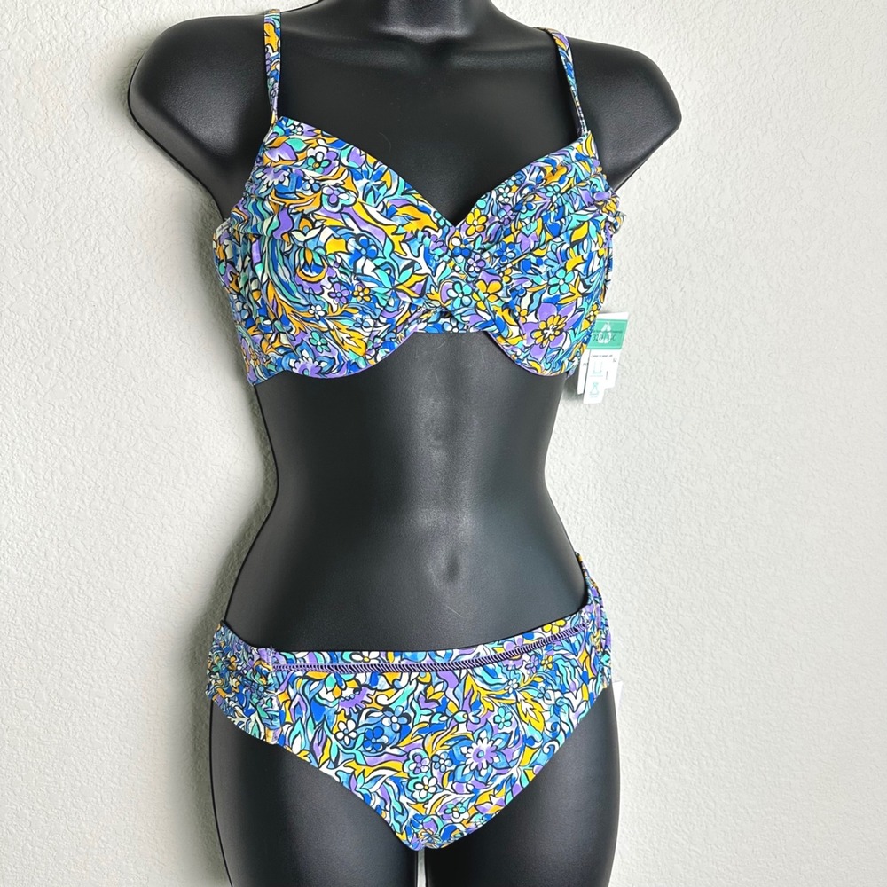 Sunsets Pansy Fields Floral Bikini Set 32D34C Top Small Audra Hipster Bottom NEW